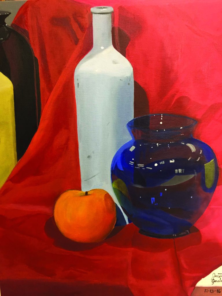 Geraldino's still life painting for his first painting class at Southern. Photo credit: Sherly Montes